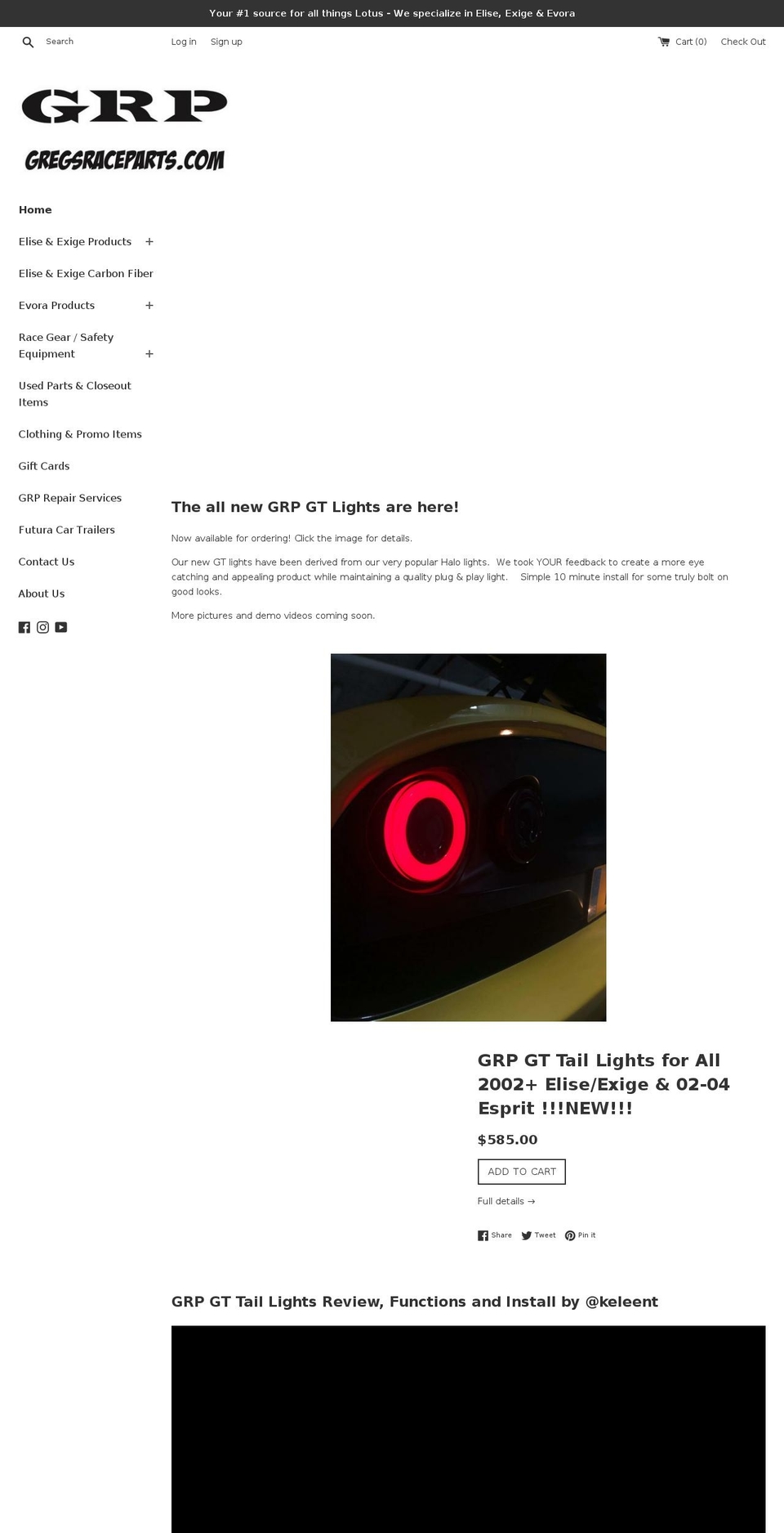 gregsraceparts.com shopify website screenshot