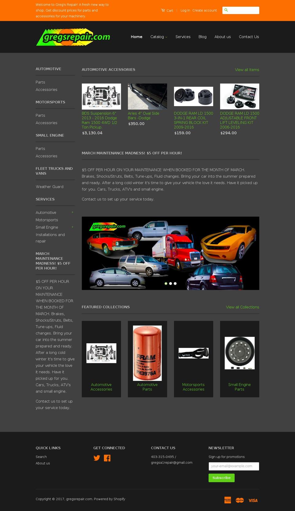 gregsrepair.com shopify website screenshot