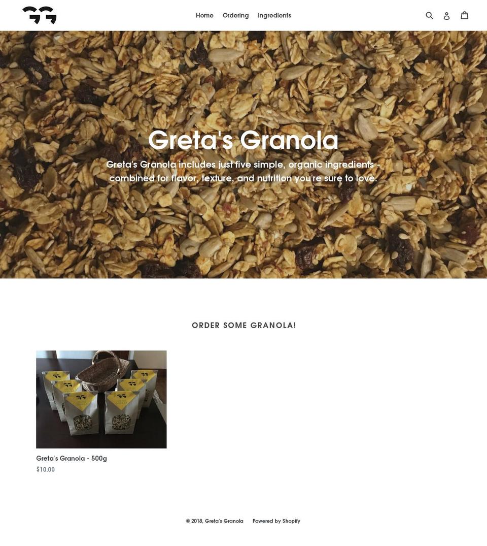 gretasgranola.com shopify website screenshot