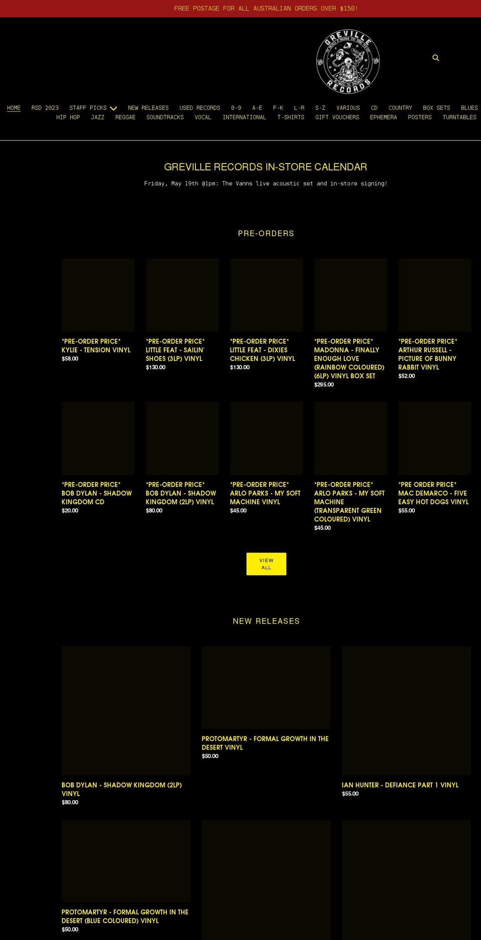 grevillerecords.com.au shopify website screenshot