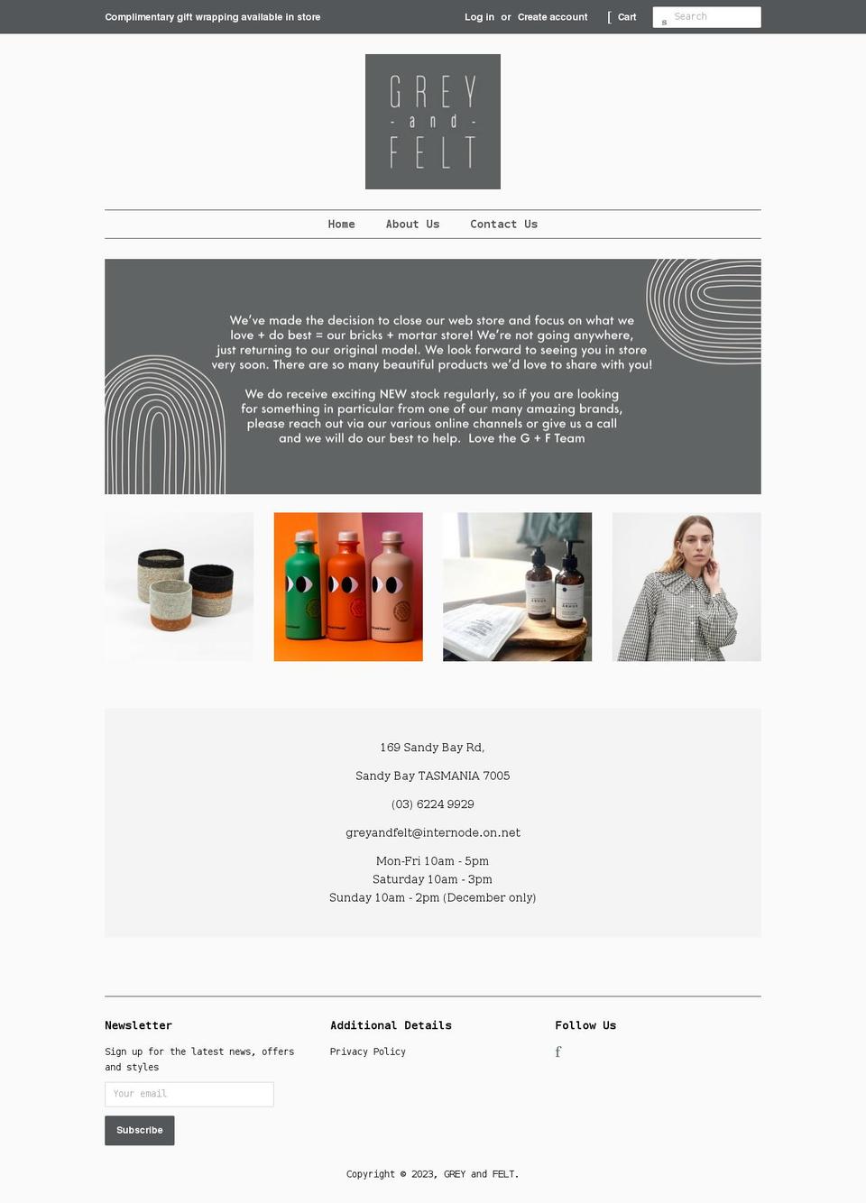 greyandfelt.com.au shopify website screenshot