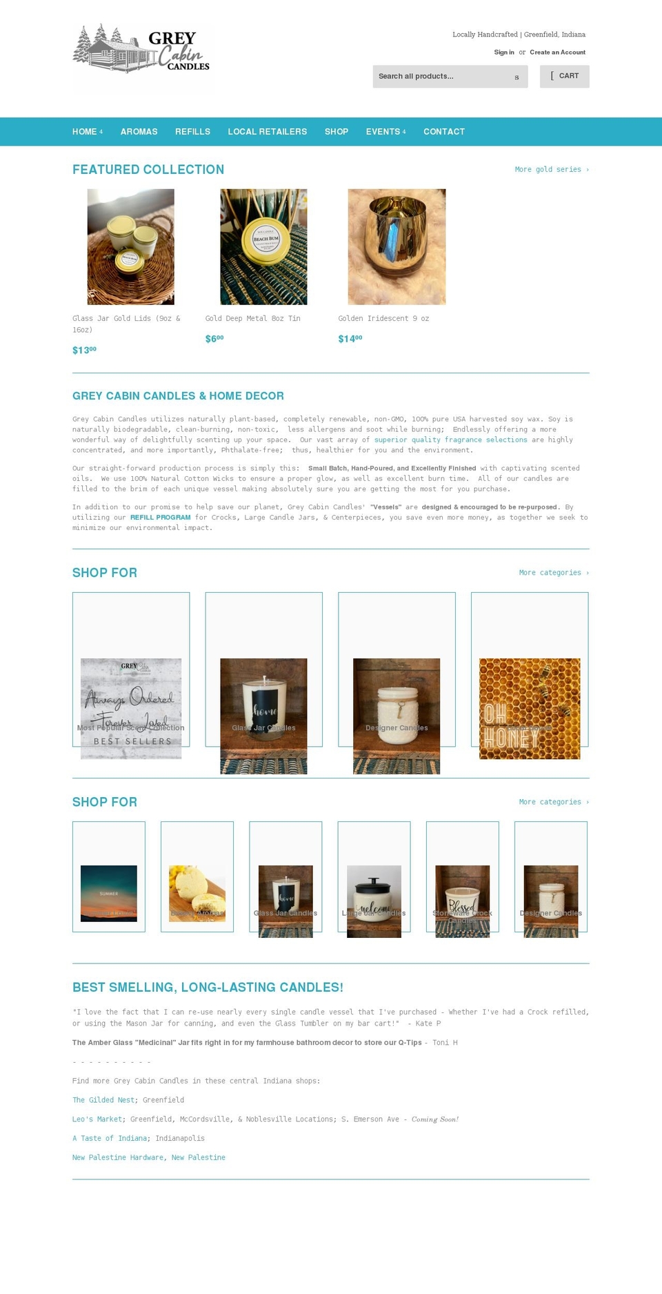 greycabincandles.com shopify website screenshot