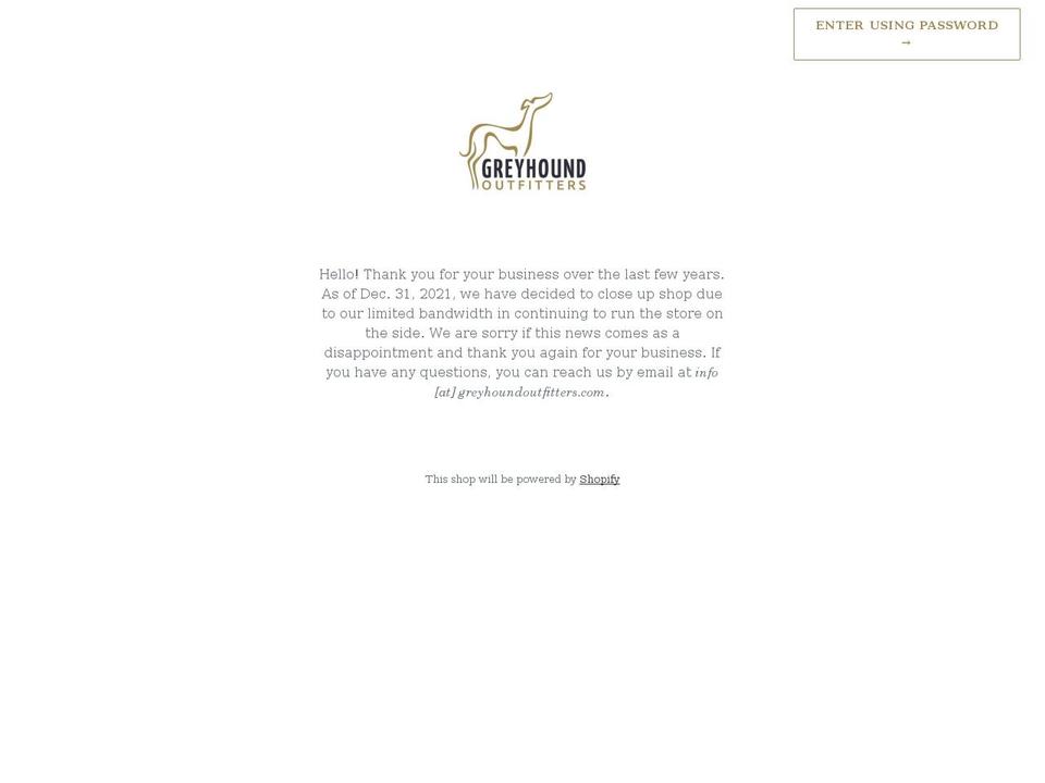 greyhoundoutfitters.com shopify website screenshot