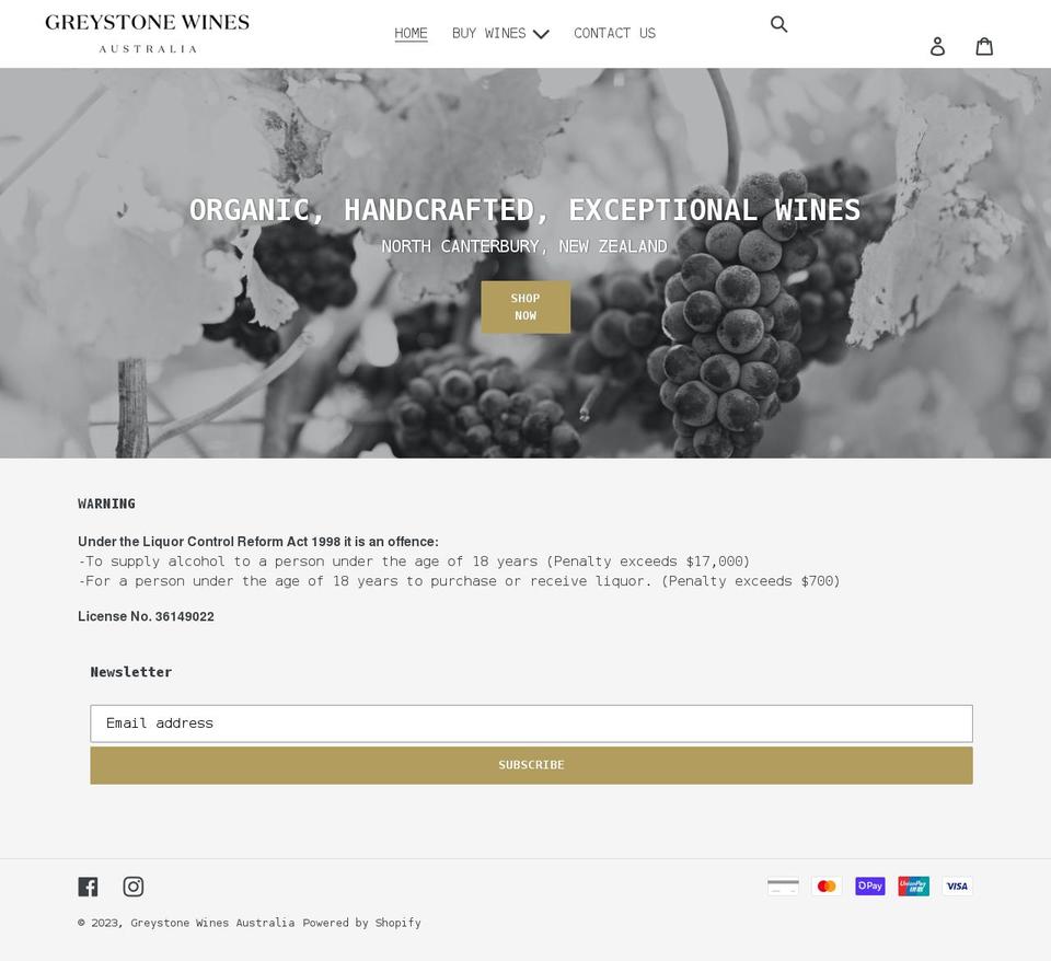 greystonewines.com.au shopify website screenshot