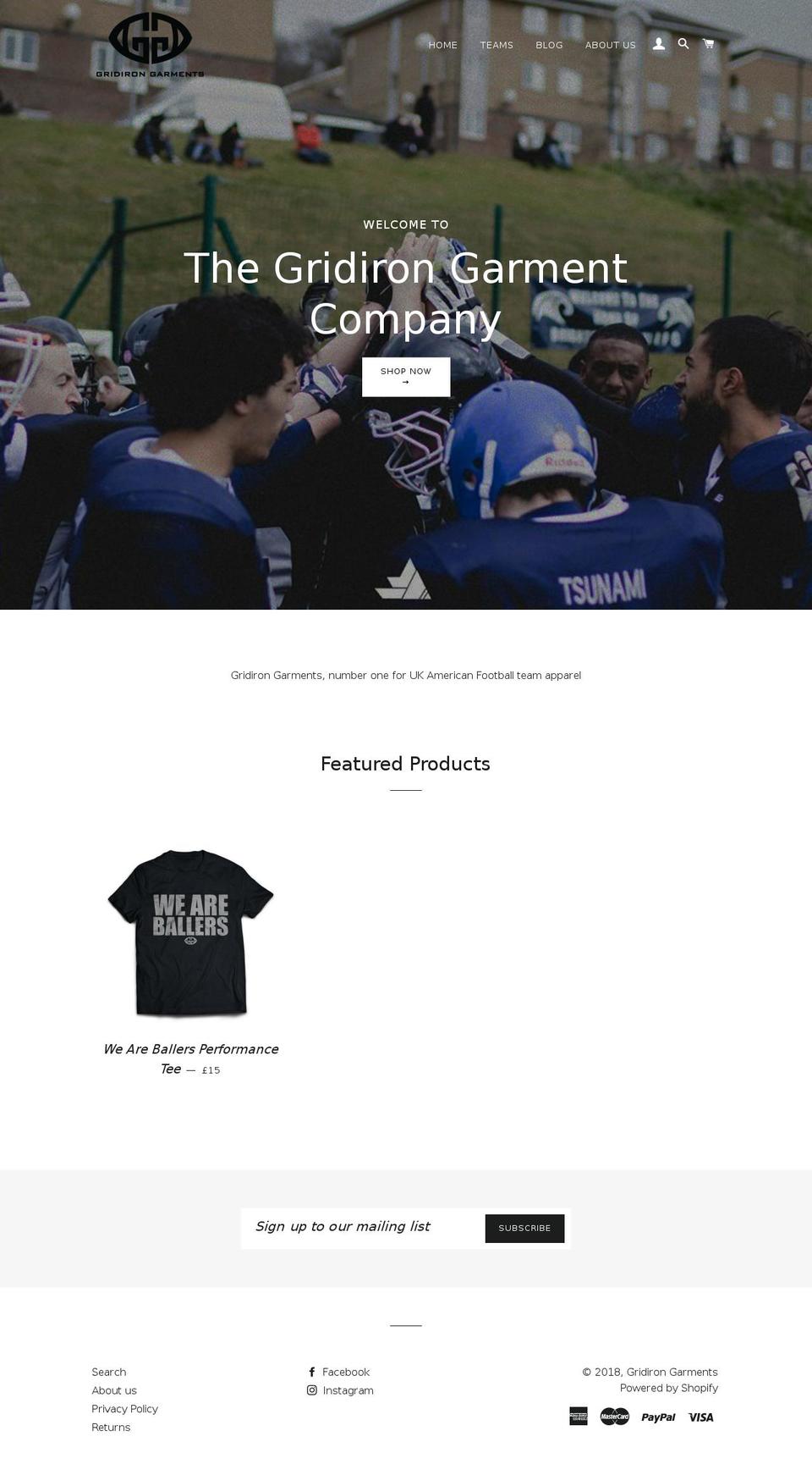 gridirongarments.co.uk shopify website screenshot