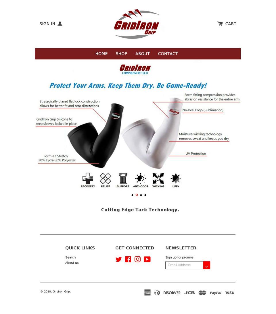 gridirongrip.com — Shopify storefront screenshot