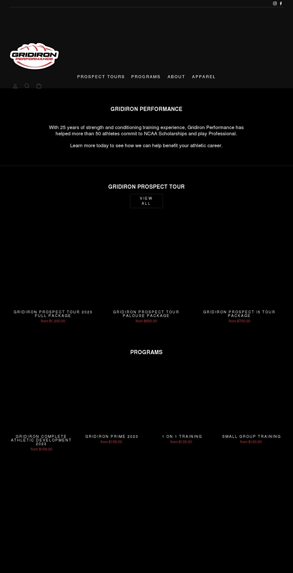 gridironperformance.ca shopify website screenshot