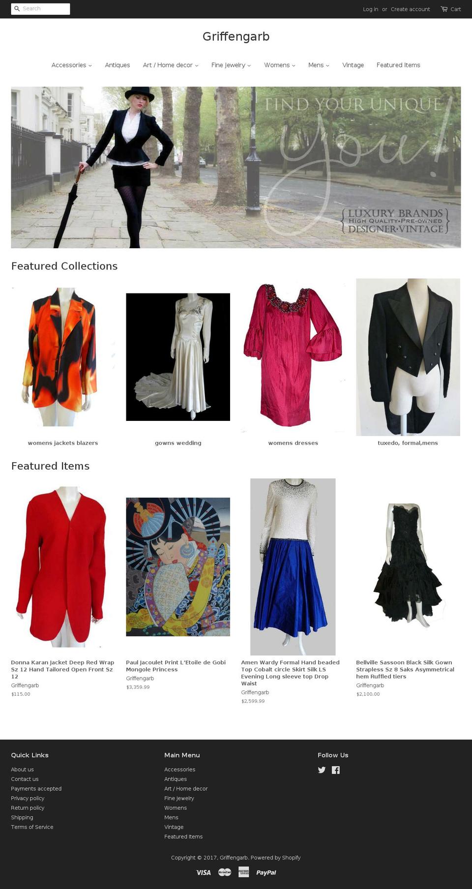 griffengarb.com shopify website screenshot