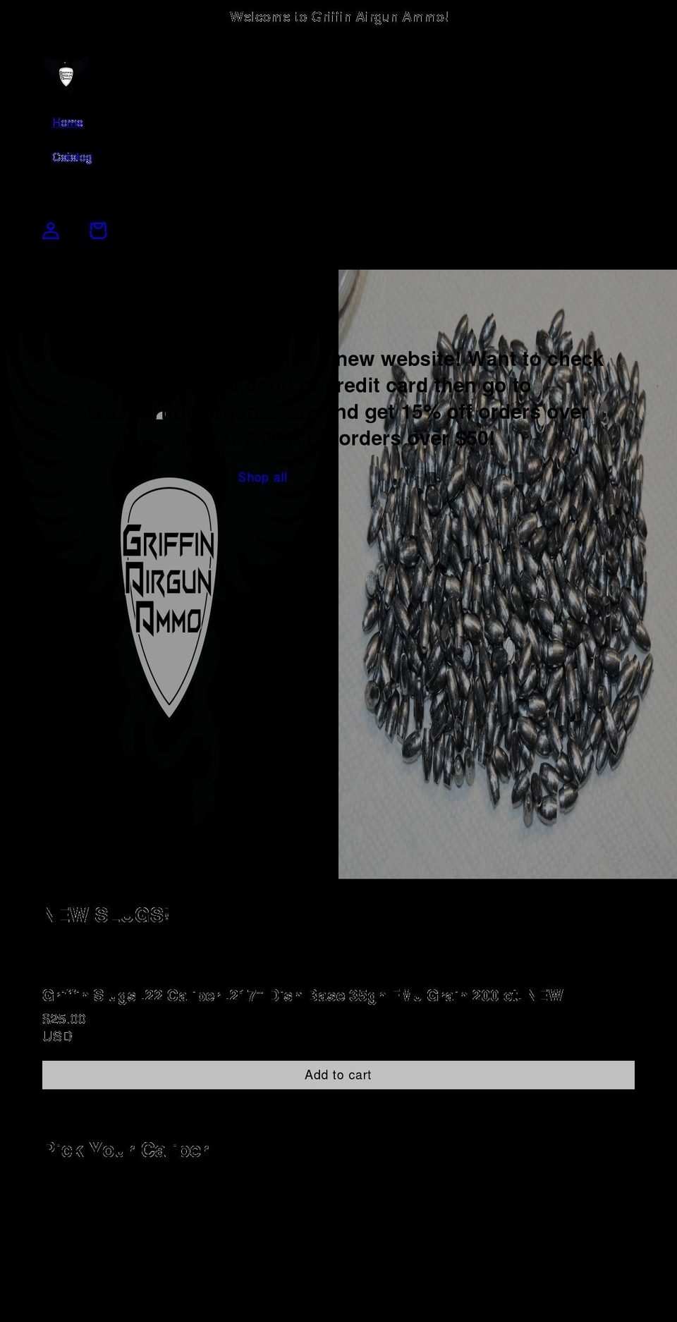 griffinairgunammo.com shopify website screenshot