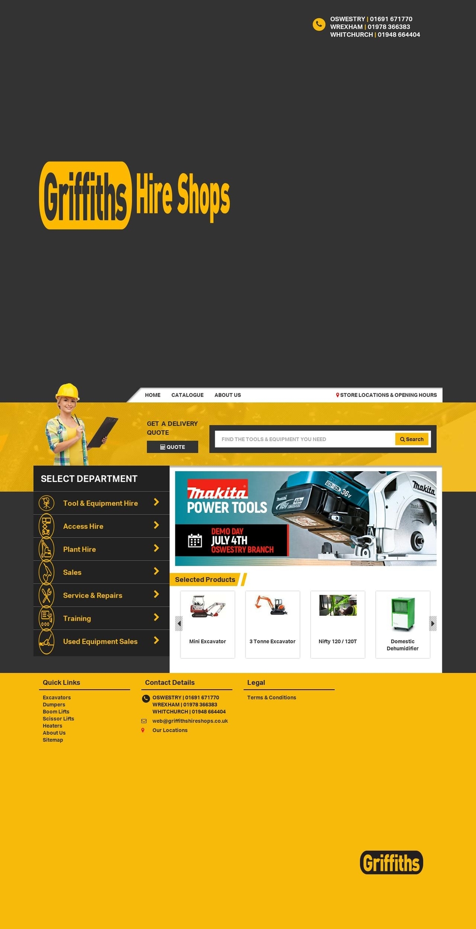 Griffith Tool Hire Shopify theme site example griffithshireshops.co.uk