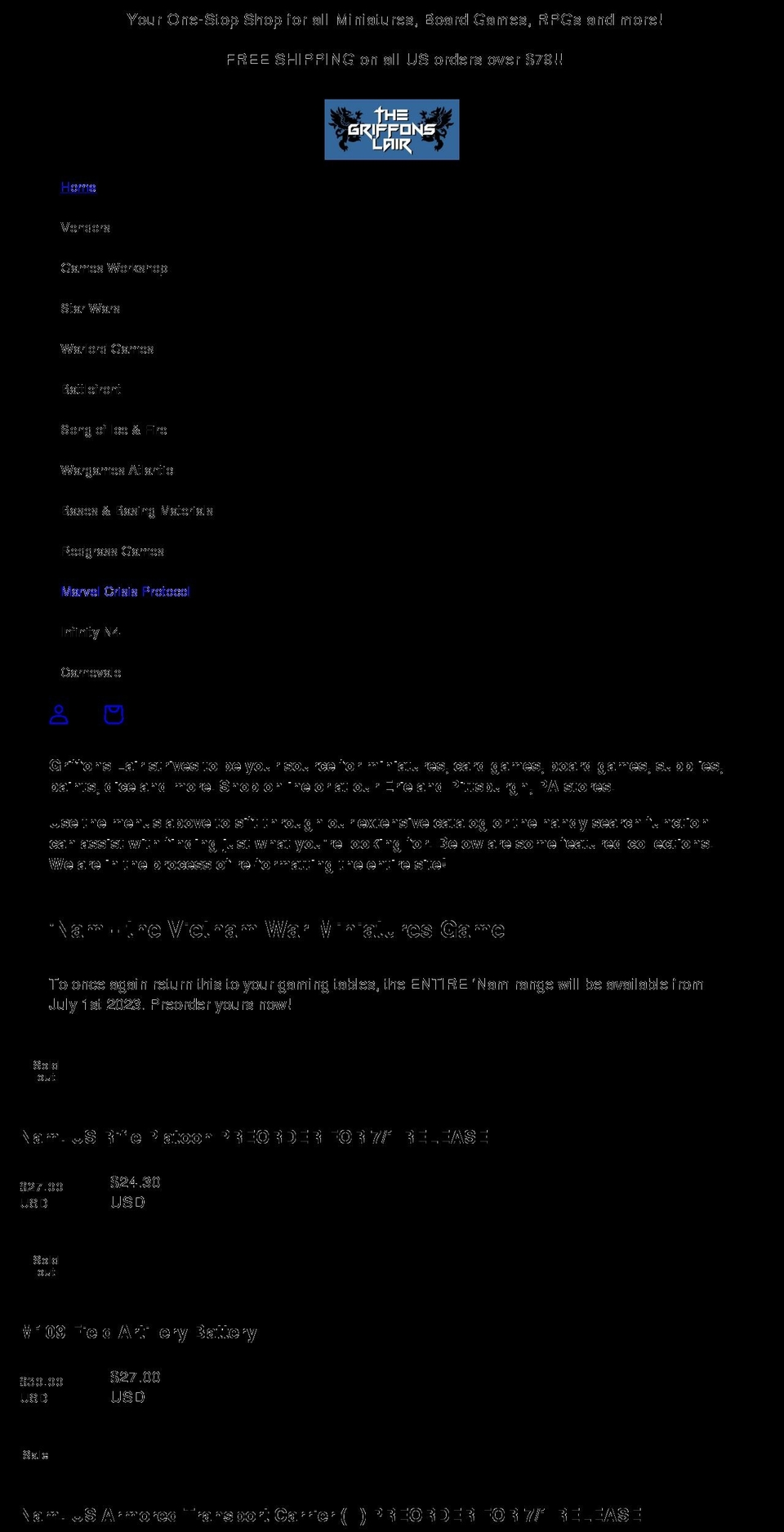 griffons-lair.myshopify.com shopify website screenshot