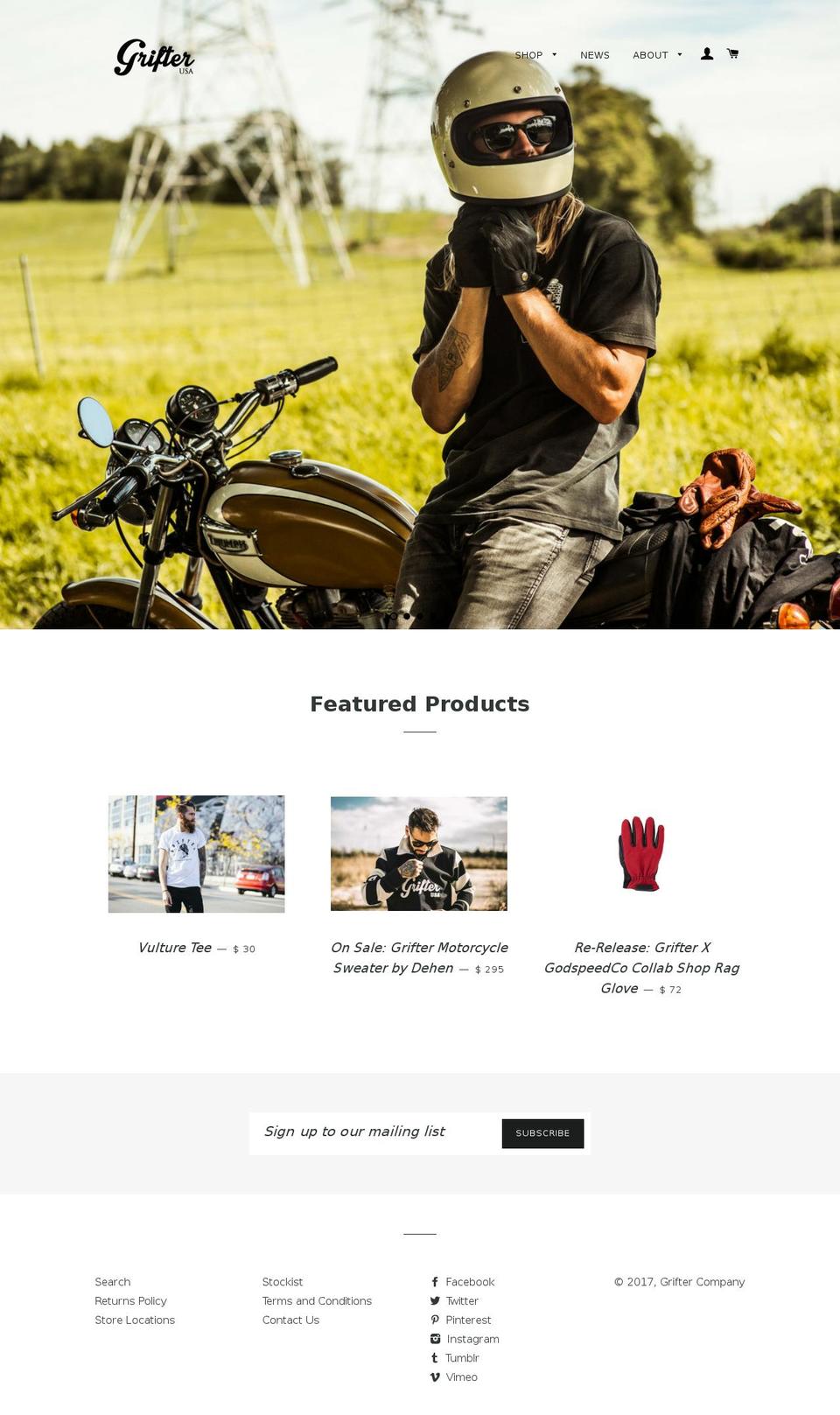 griftercompany.com shopify website screenshot
