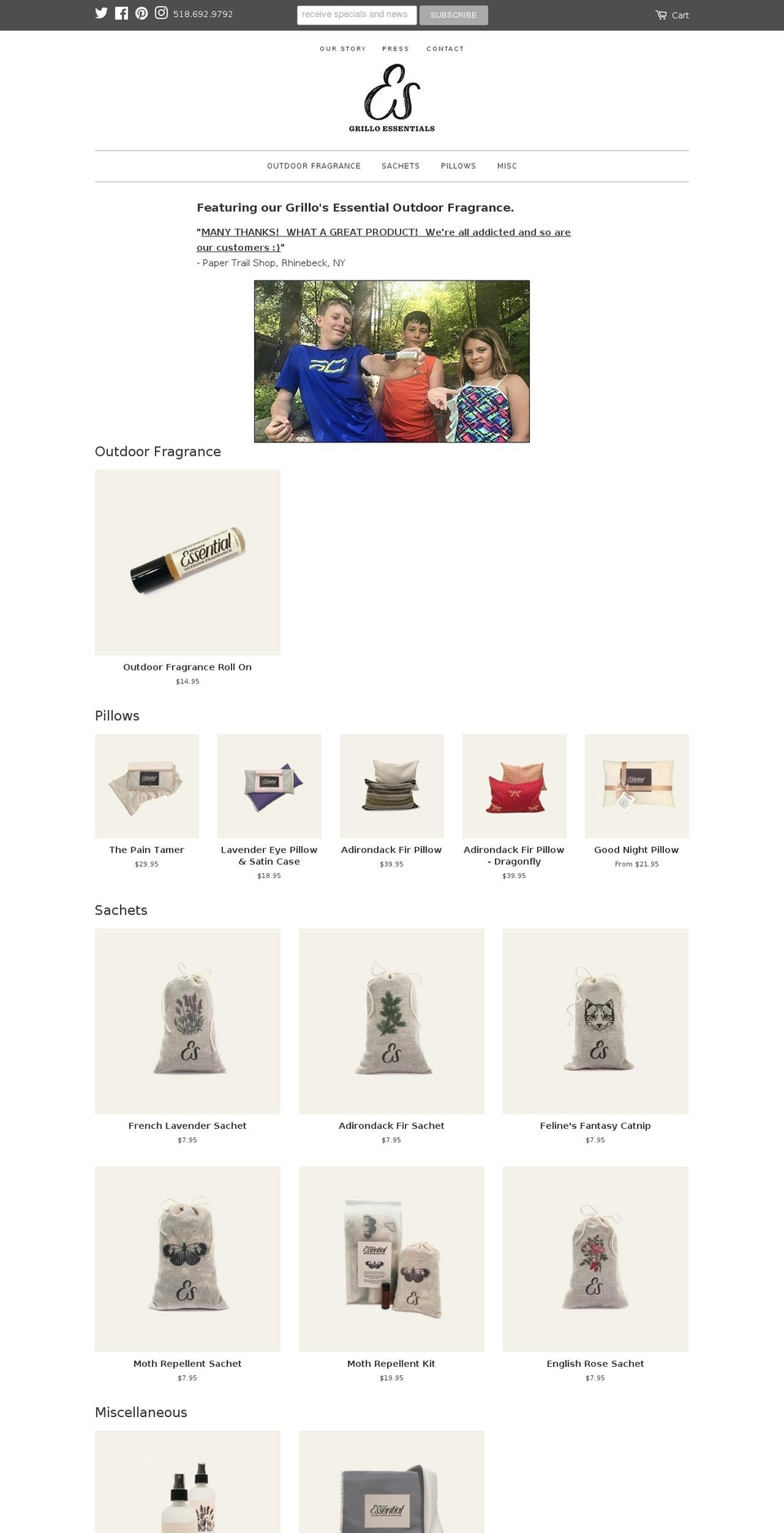 grillospillows.com — Shopify storefront screenshot