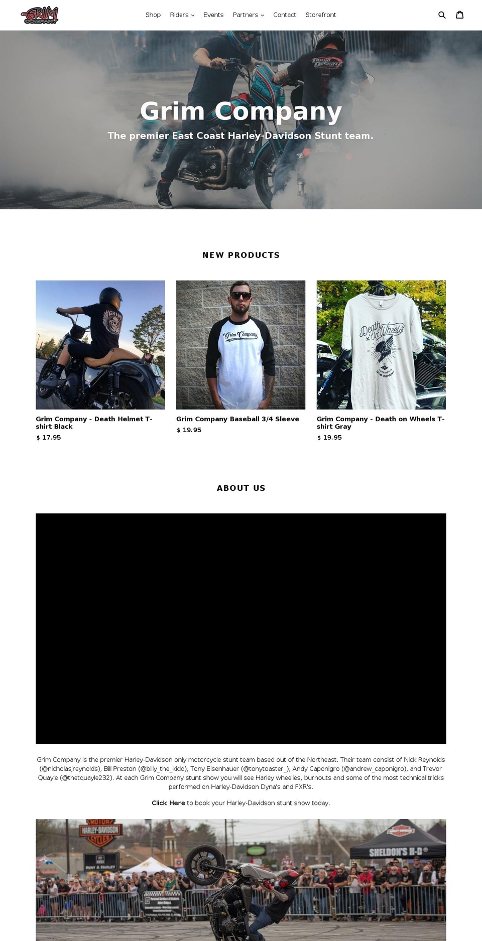 grimcostunts.com shopify website screenshot