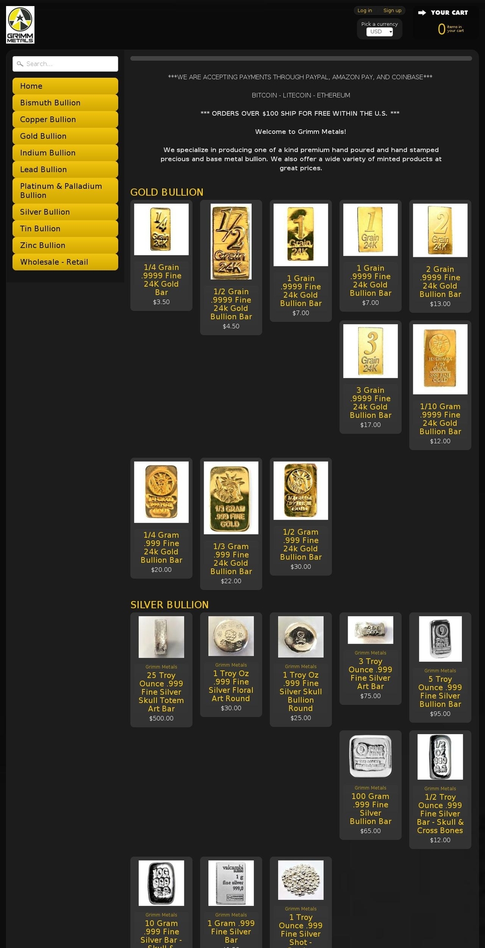 grimm-metals.com shopify website screenshot