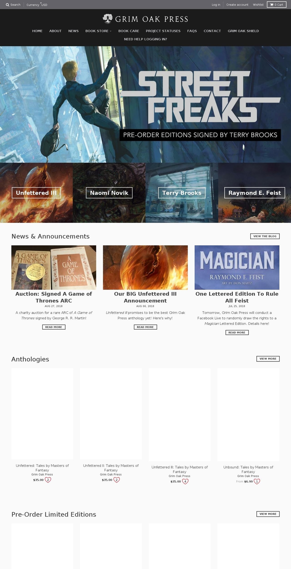 grimoakpress.com — Shopify storefront screenshot