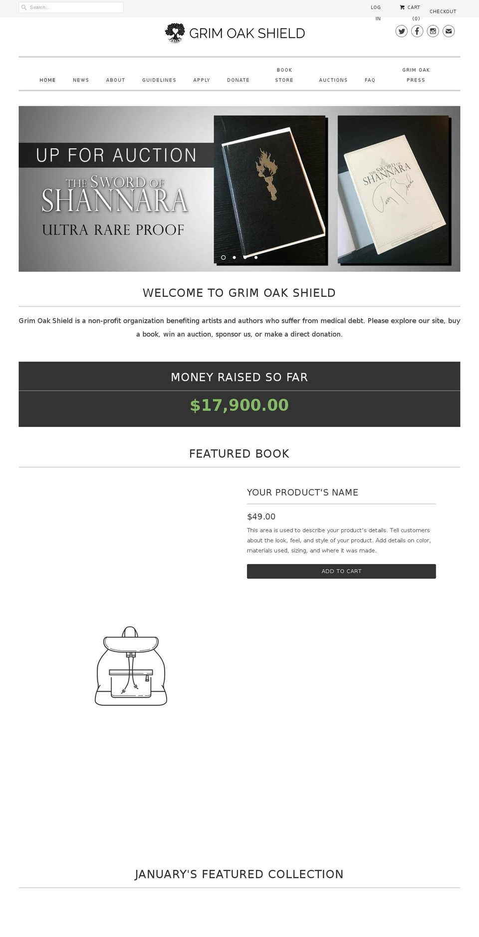 grimoakshield.com — Shopify storefront screenshot