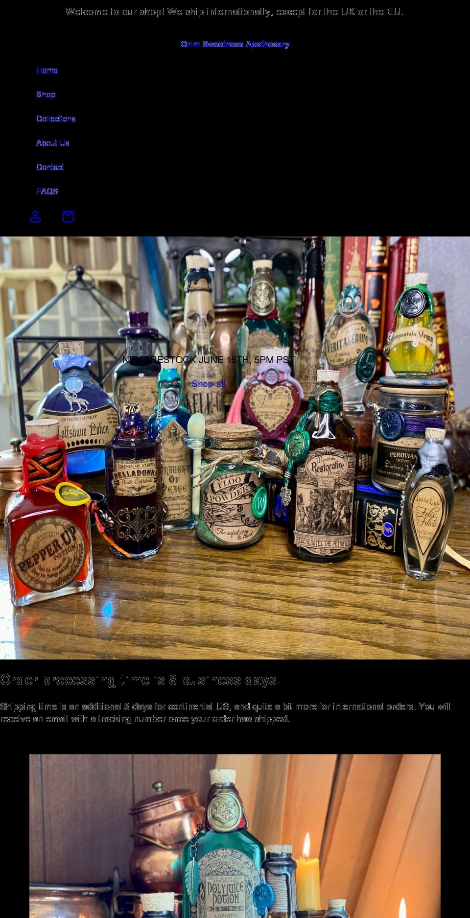 grimsweetnessapothecary.com shopify website screenshot