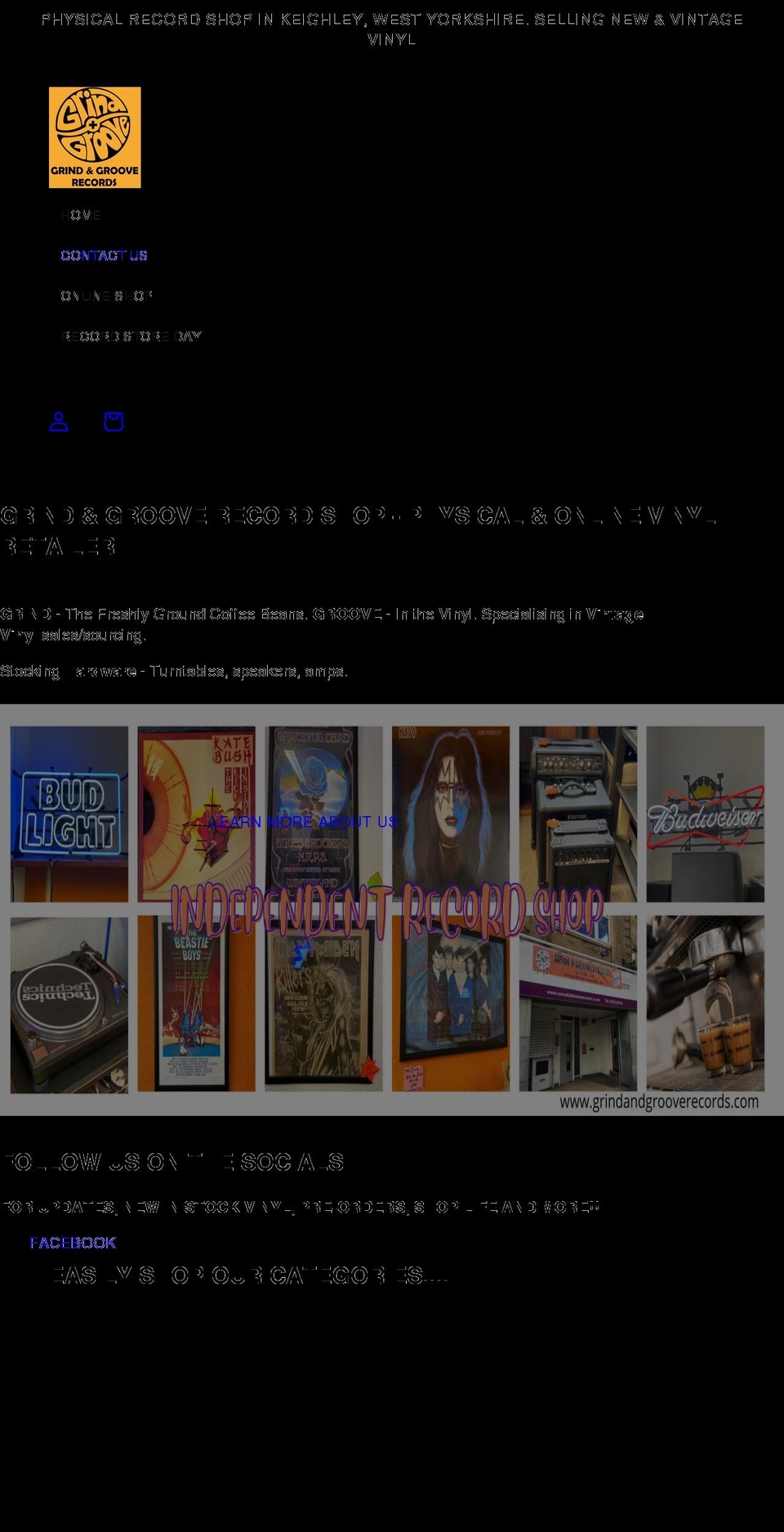 grindandgrooverecords.com shopify website screenshot