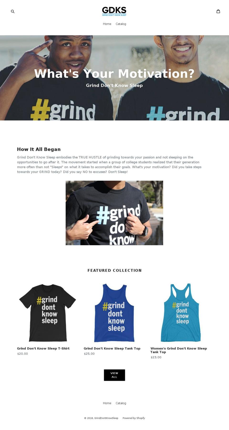 grinddontknowsleep.com — Shopify storefront screenshot