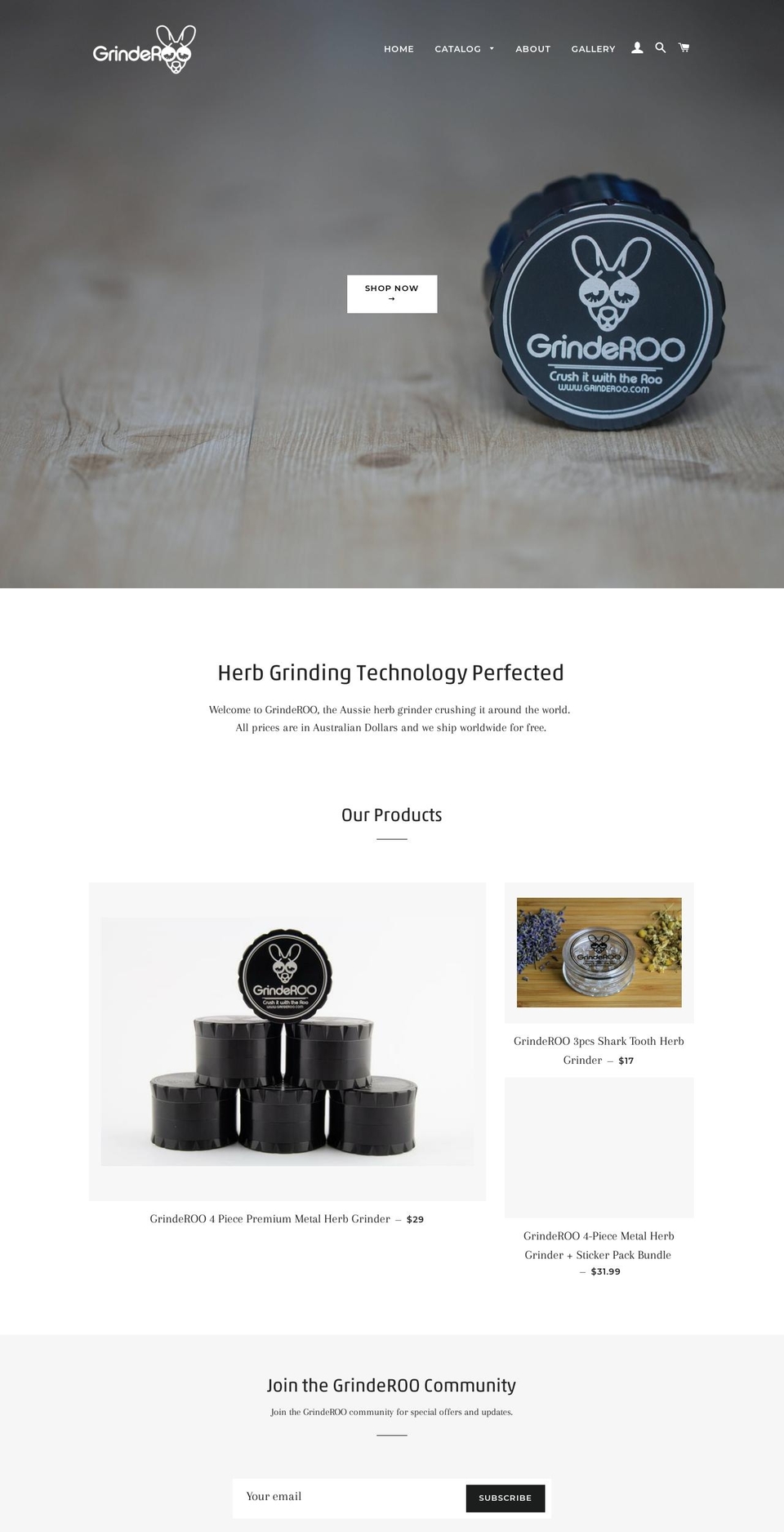 grinderoo.com shopify website screenshot