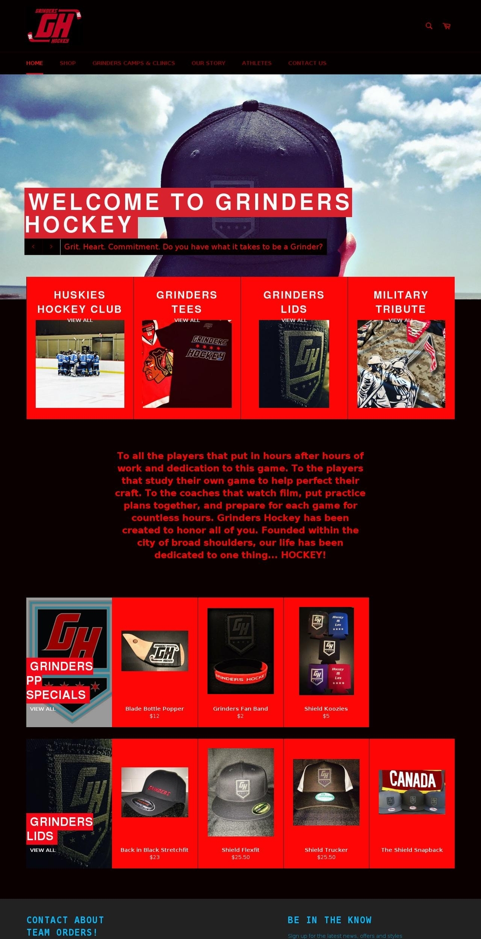 grindershockey.com shopify website screenshot