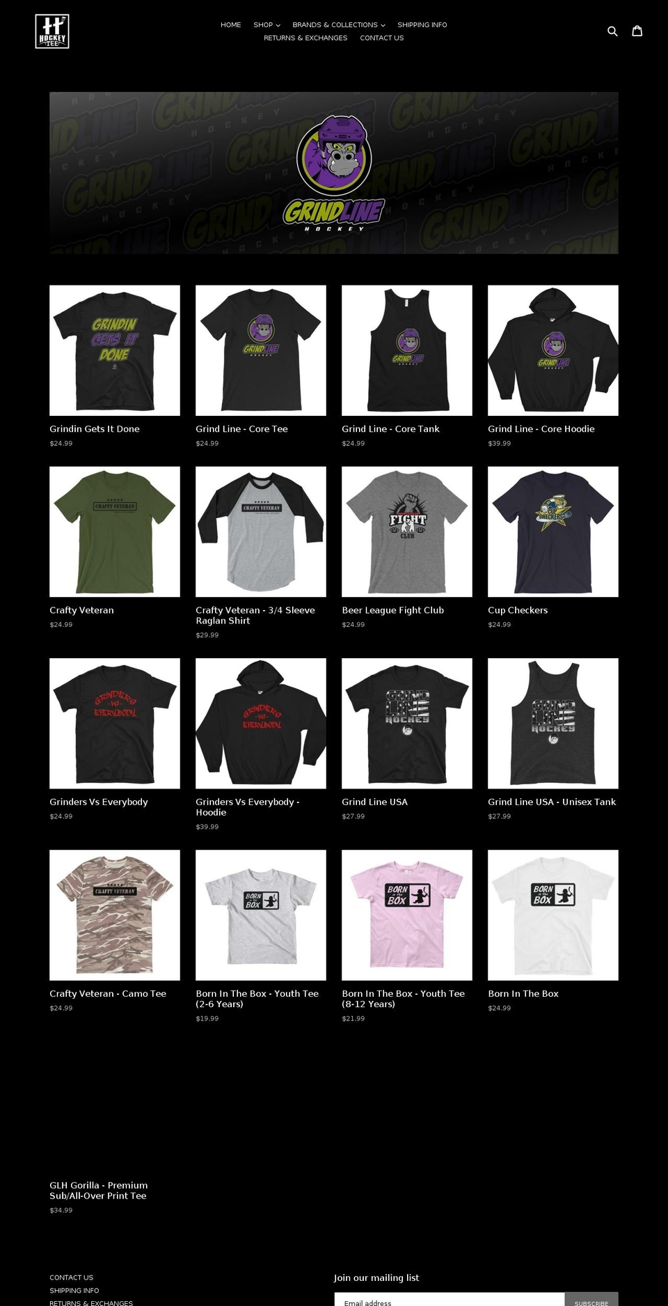 grindlinehockey.com — Shopify storefront screenshot
