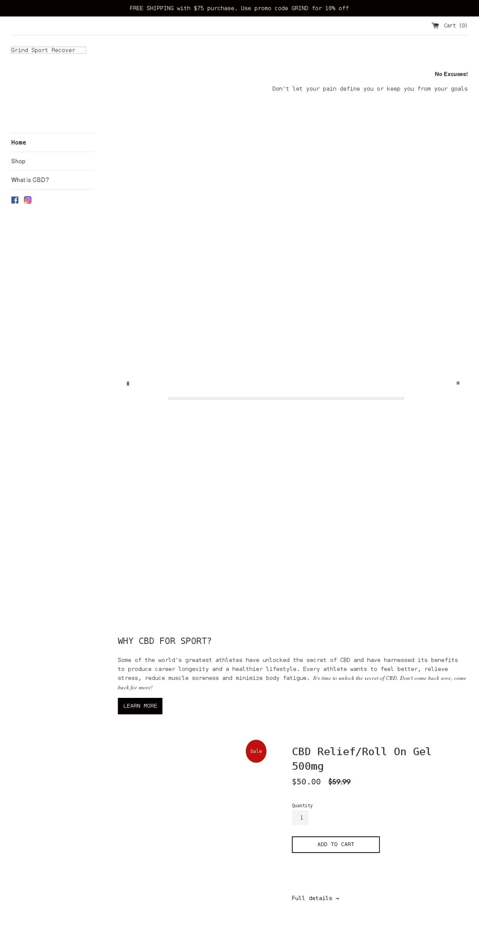 grindsportrecover.com shopify website screenshot