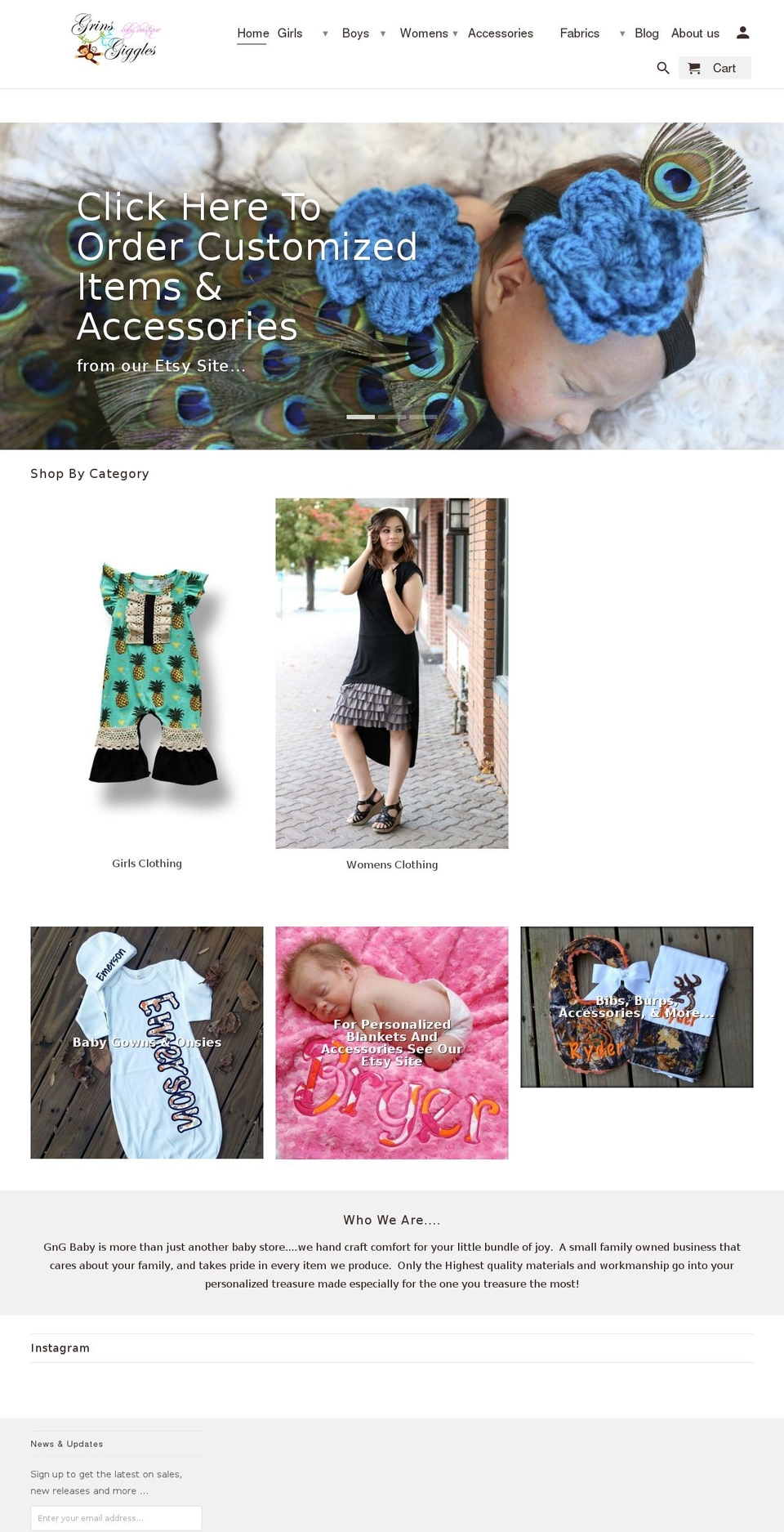 grinsandgigglesbabyboutique.com — Shopify storefront screenshot