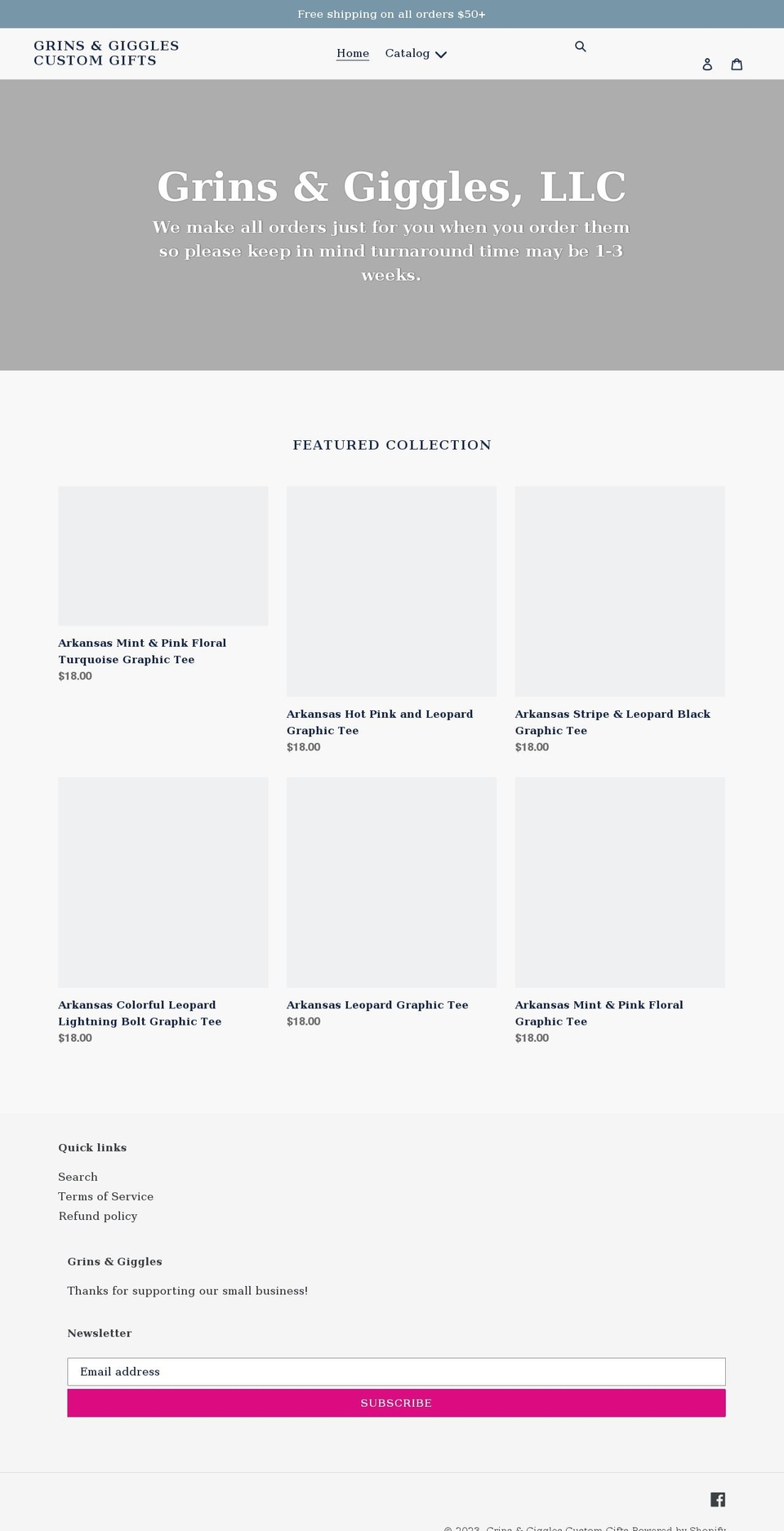 grinsandgigglesgifts.com shopify website screenshot