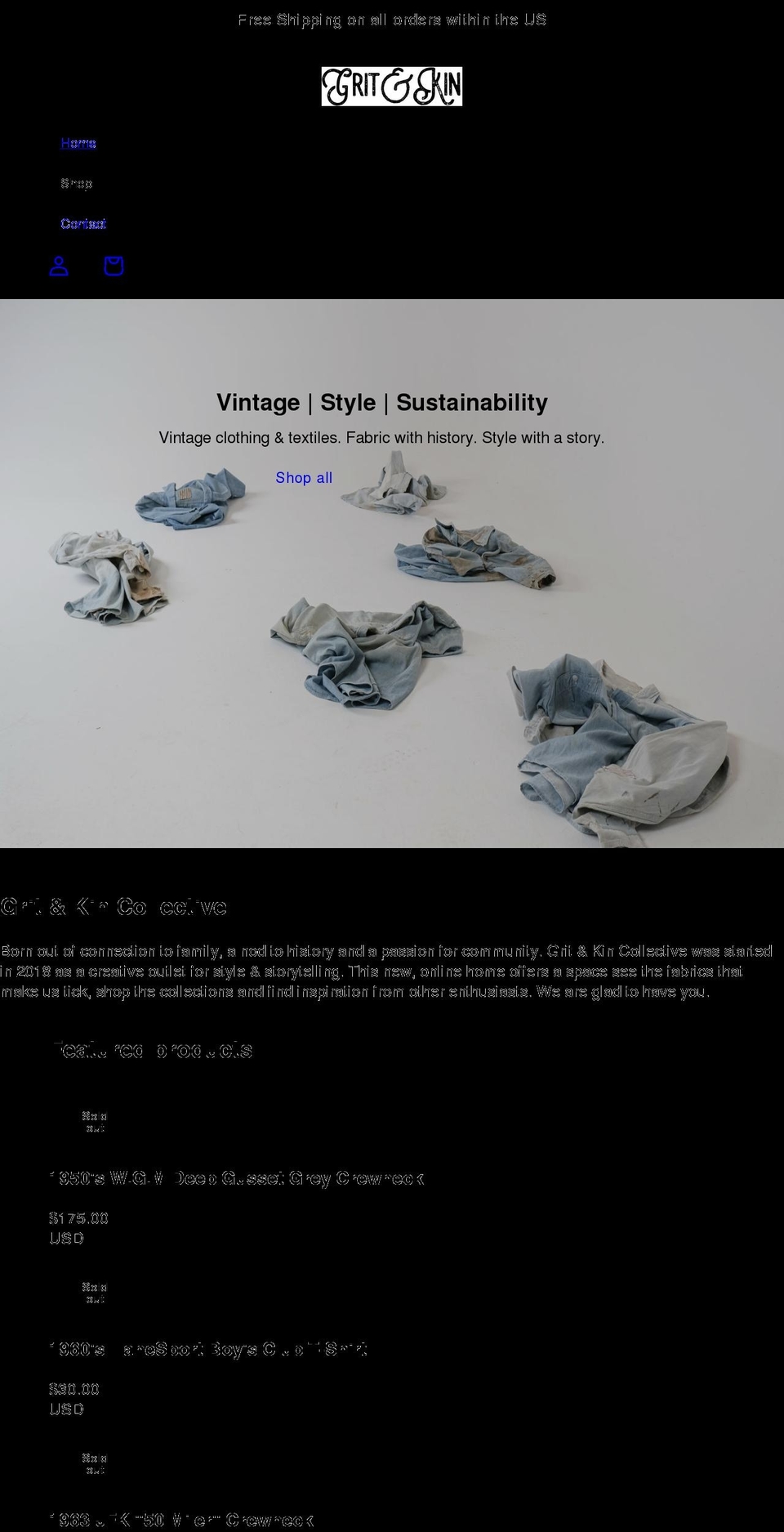 gritandkin.com shopify website screenshot