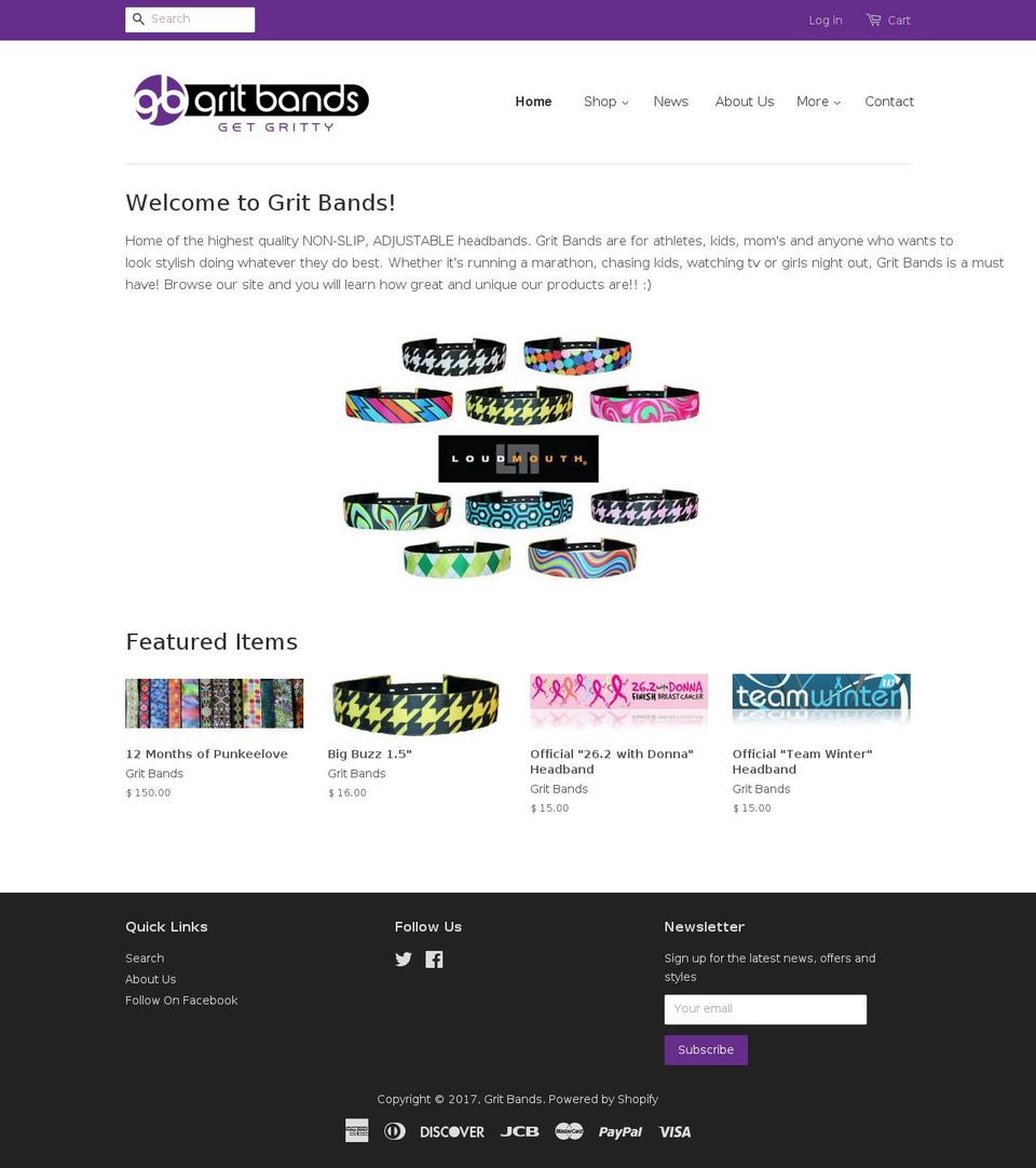 gritbands.com shopify website screenshot