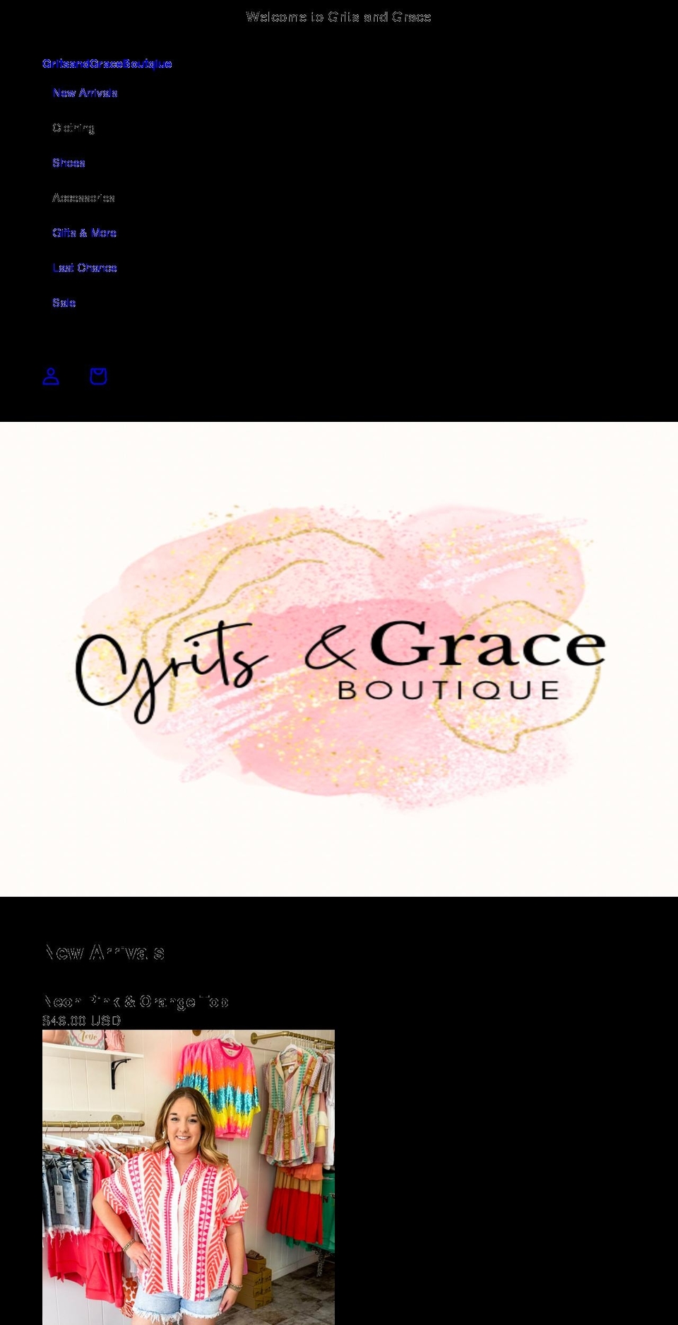 gritsandgraceboutique.com shopify website screenshot