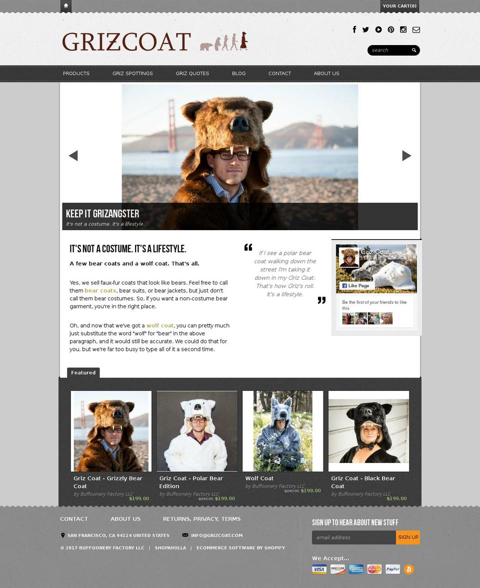 grizcoats.com shopify website screenshot