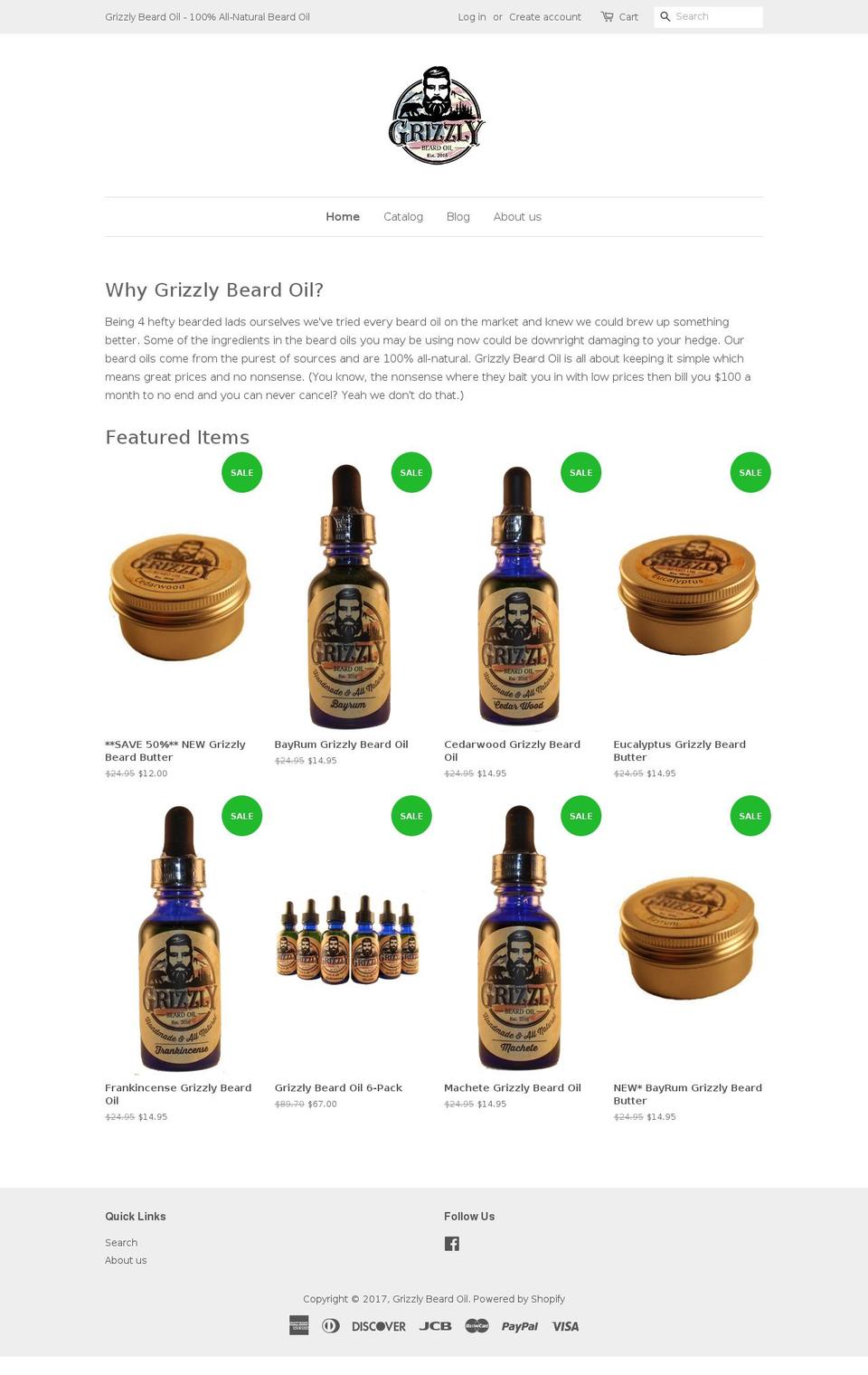 grizzlybeardoil.com shopify website screenshot
