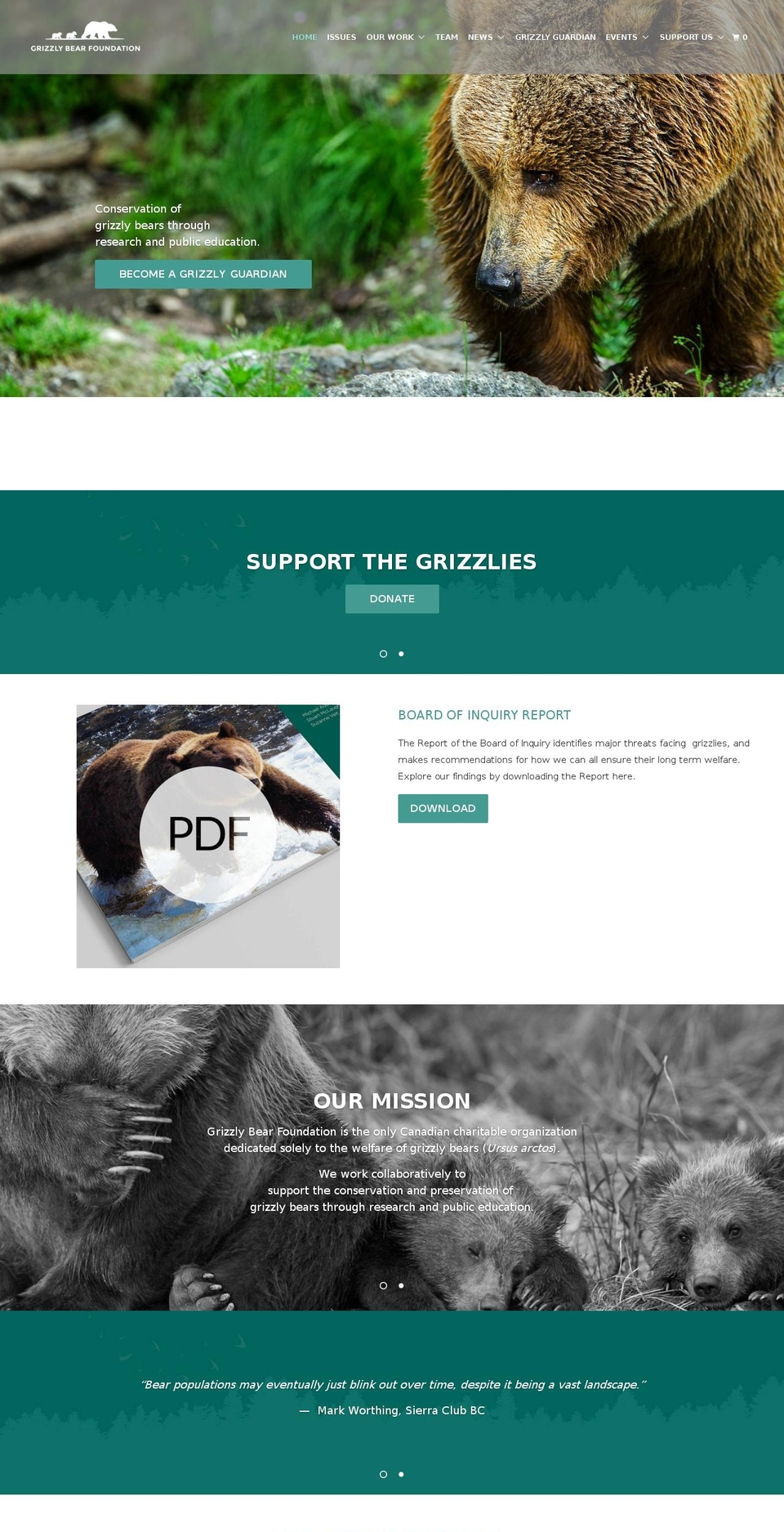 grizzlybearfoundation.org shopify website screenshot
