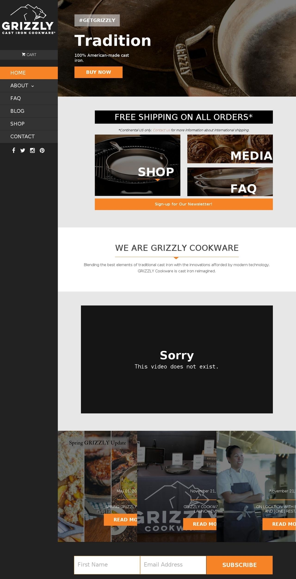 grizzlycastiron.com — Shopify storefront screenshot