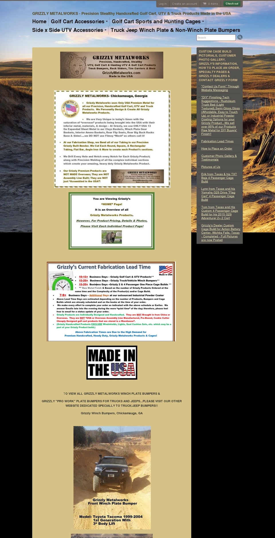 grizzlymetalworks.com shopify website screenshot