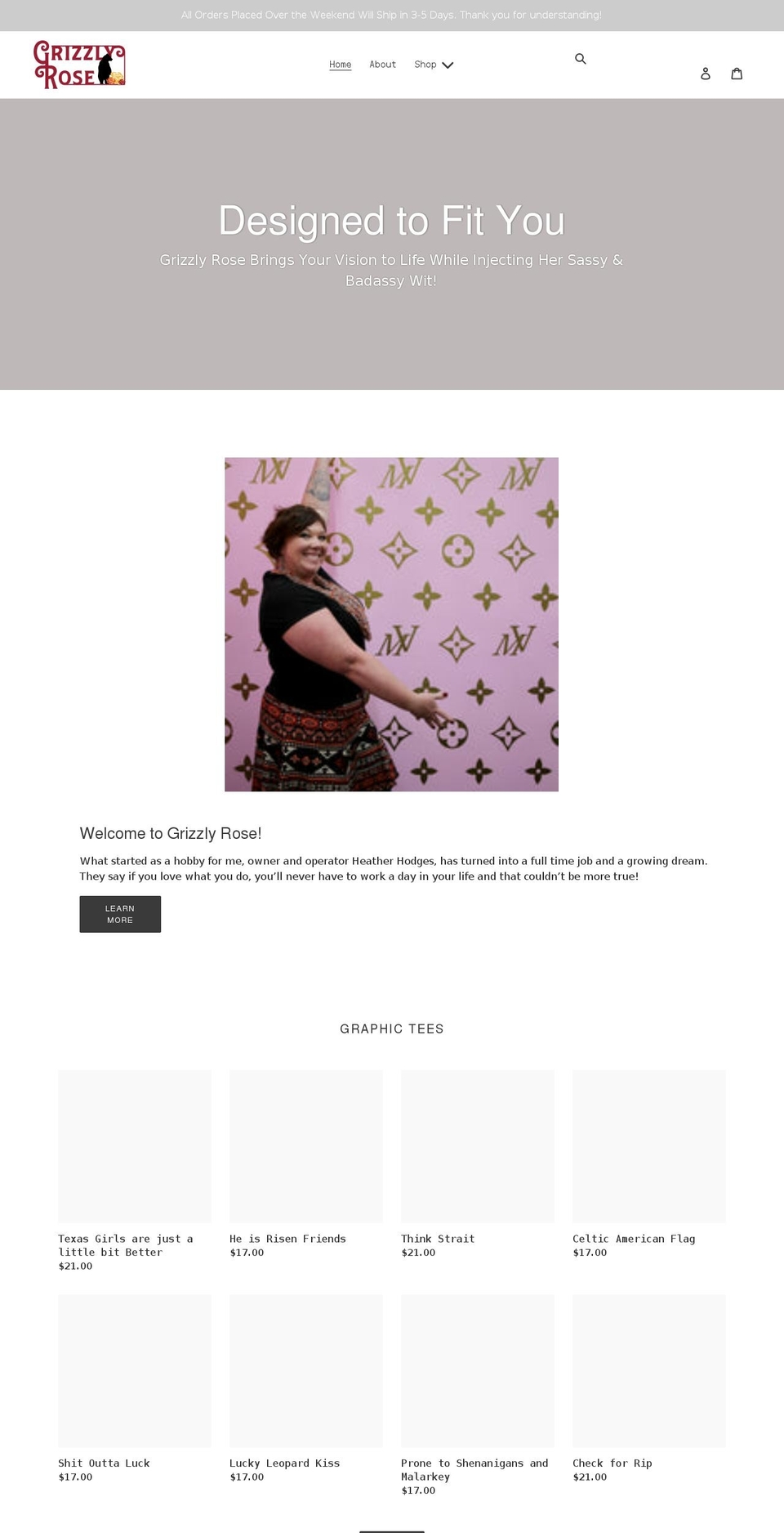 grizzlyrosedesigns.com shopify website screenshot