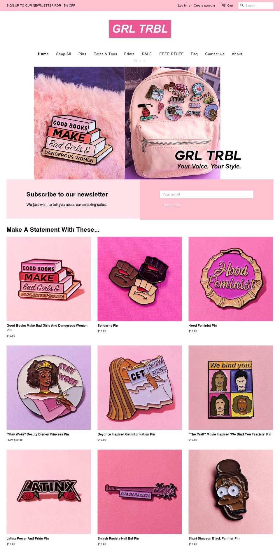 grltrbl.com shopify website screenshot