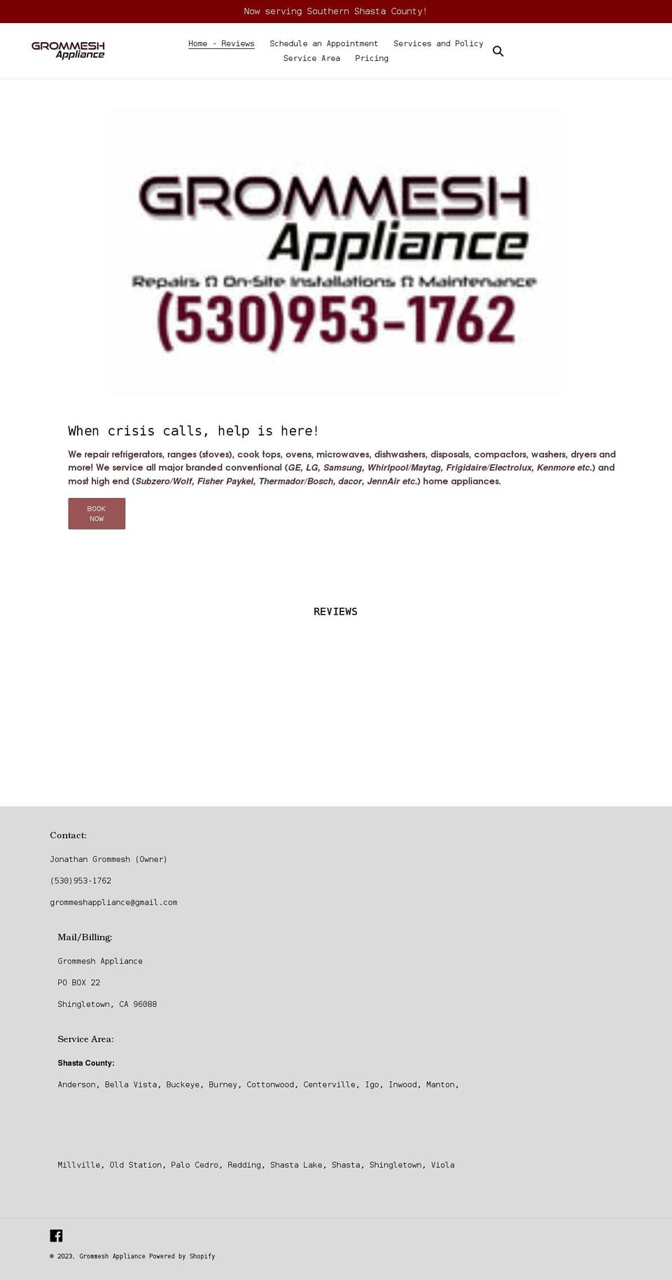 grommeshappliance.com shopify website screenshot