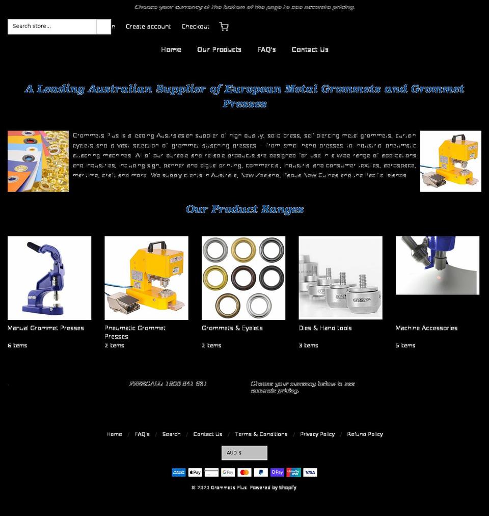 grommetsplus.com.au shopify website screenshot