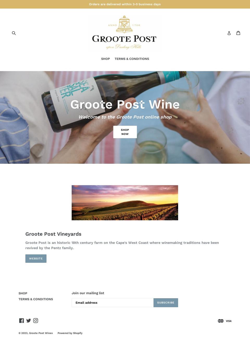 groote-post-wines.myshopify.com shopify website screenshot