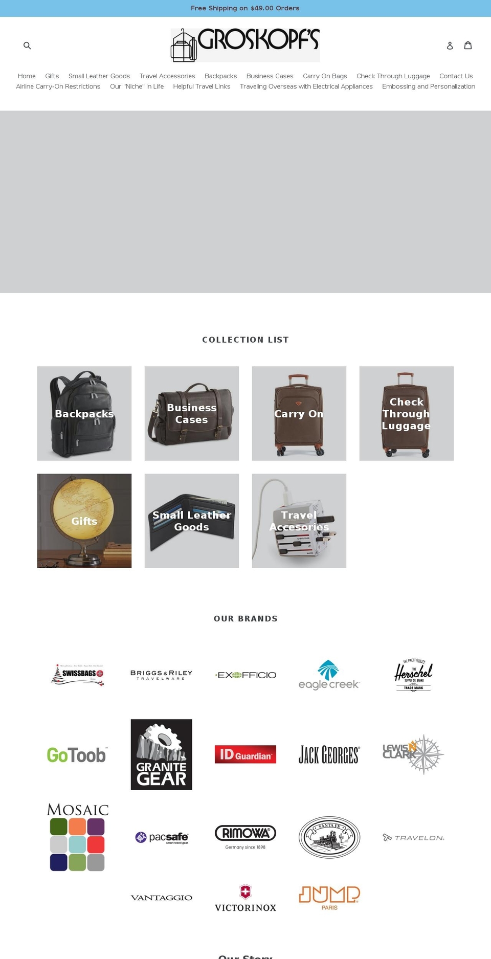 groskopfsluggage.com shopify website screenshot