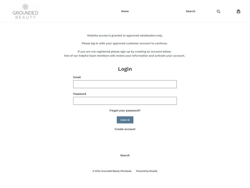 groundedbeautywholesale.com shopify website screenshot