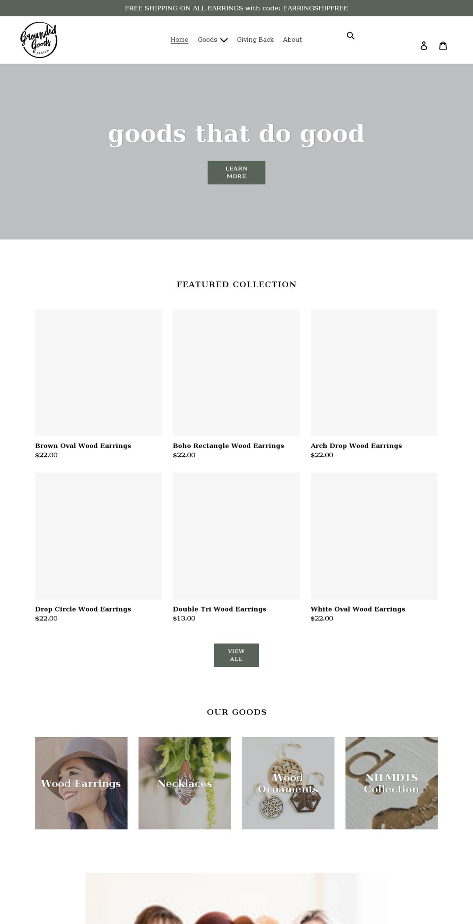 groundedgoodsdesign.com shopify website screenshot