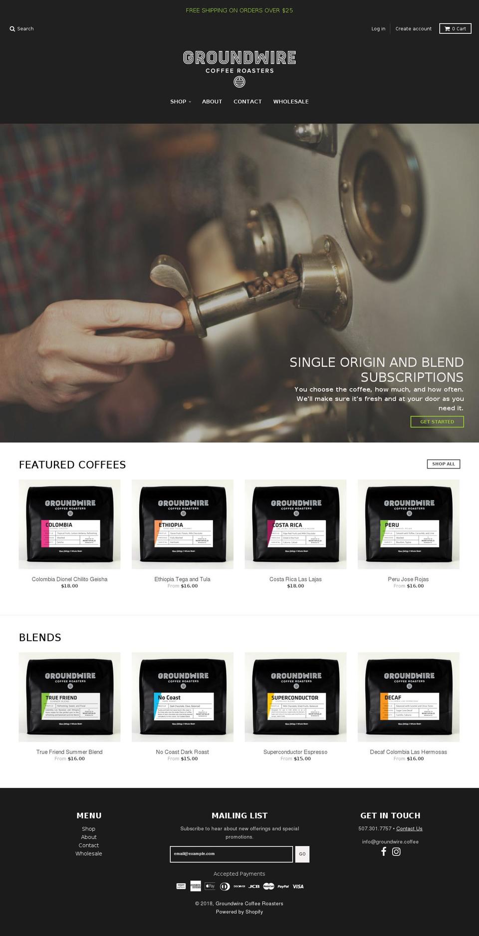 groundwire.coffee shopify website screenshot