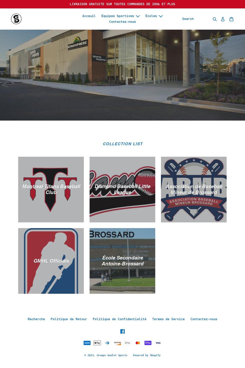 groupe-goulet-sports-institutionnelle.myshopify.com shopify website screenshot