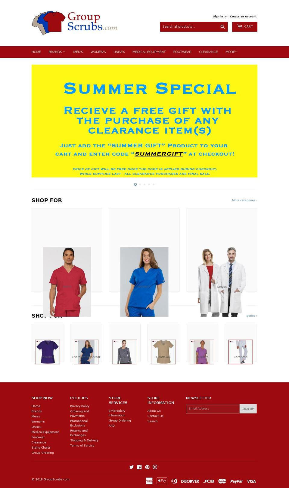 groupscrubs.com shopify website screenshot