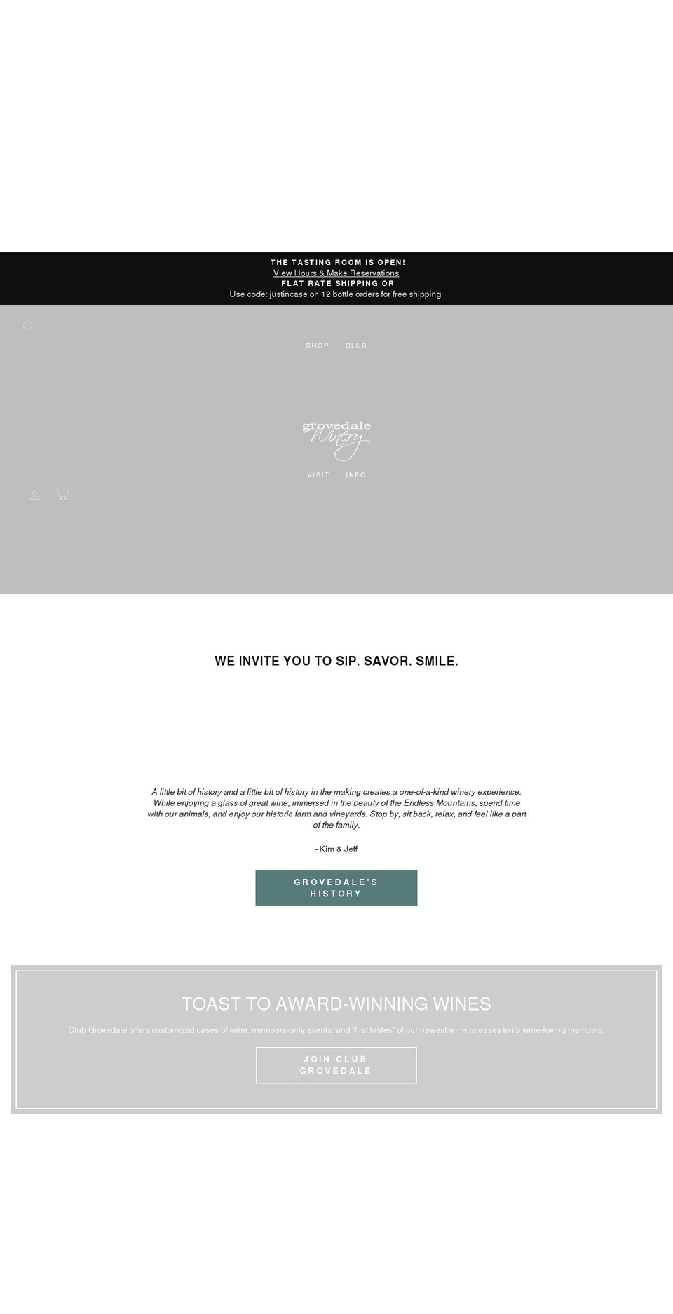 grovedalewinery.com shopify website screenshot